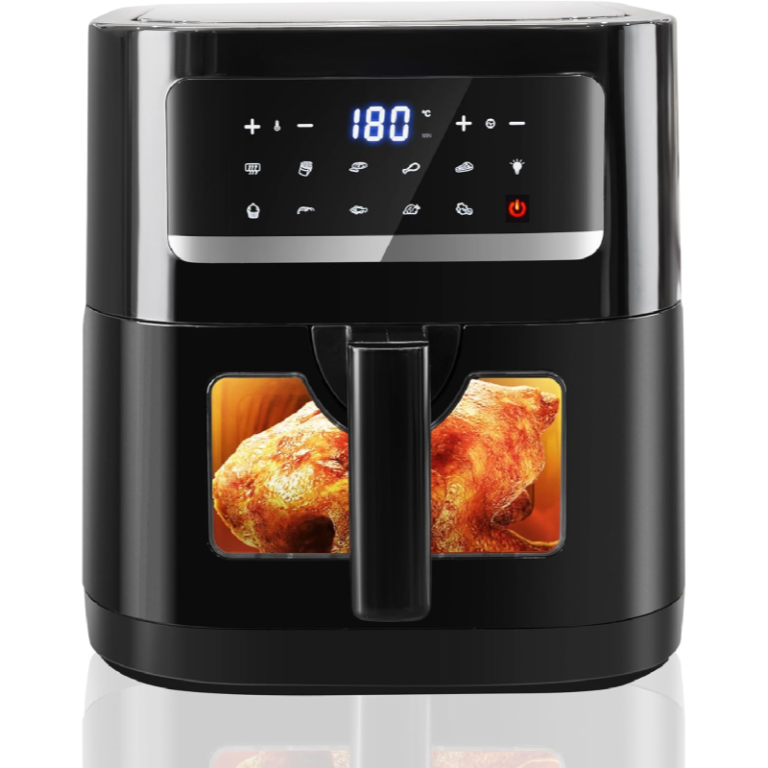 Heißluftfritteuse Air fryer mit Sichtfenster, Emphsism Airfryer XXL 7L 1700W mit Digitalem LED-Touchscreen, 10 Programmen, Fritteuse Heissluft Ohne Fett, Aufheizfunktion & Eingebaute Beleuchtung