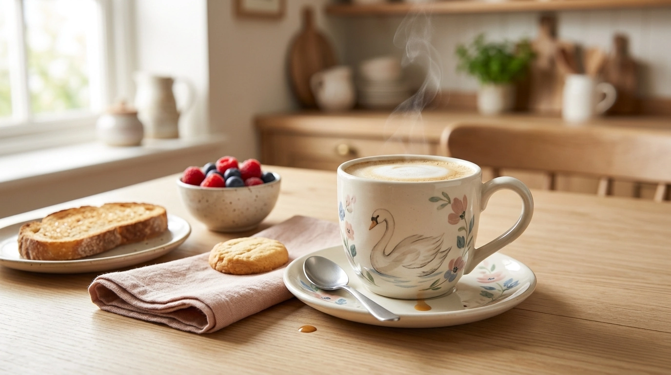 Swan Floral Mug & Saucer Set (250ml) for Cozy Breakfasts
