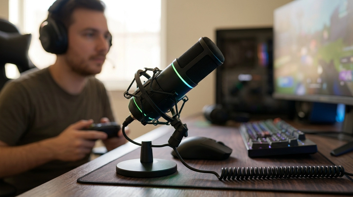USB Gaming Mic with RGB: Shockproof Stand for Streams